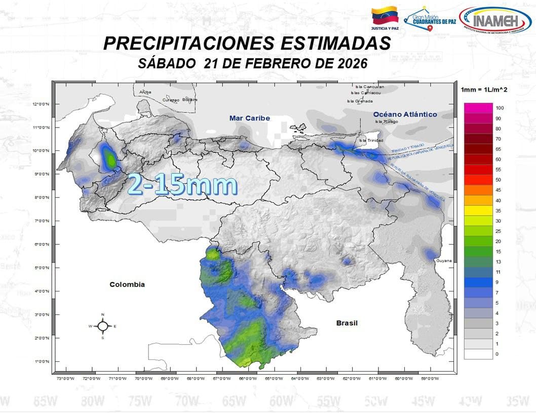 Venezuela enfrenta cielo nublado y lluvias dispersas este 21 de febrero