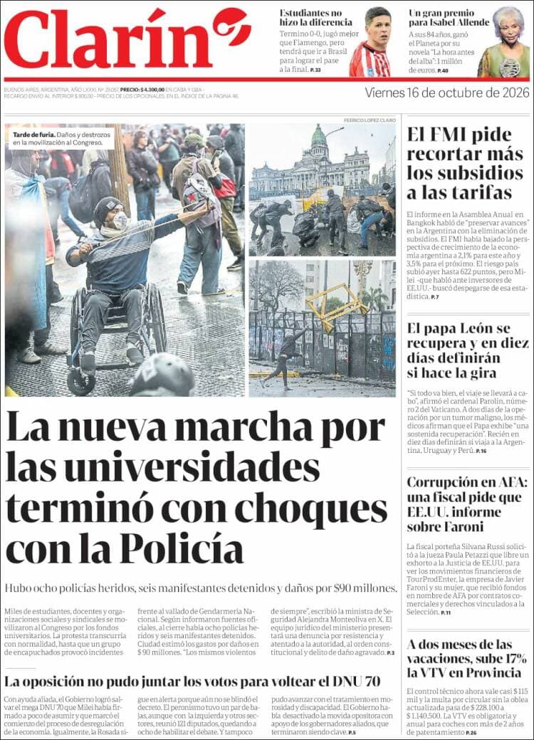 Portadas latinoamericanas de este 17 de octubre de 2026