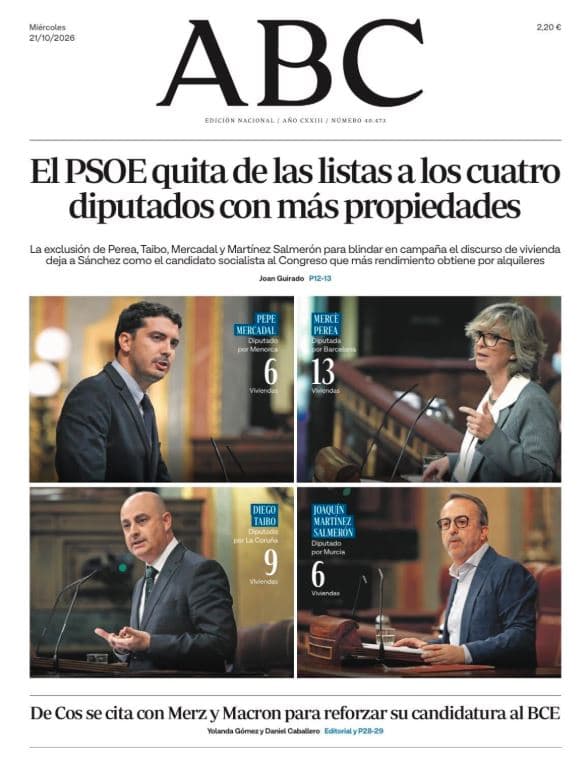 Portadas de la prensa internacional del miércoles 21 de octubre de 2026