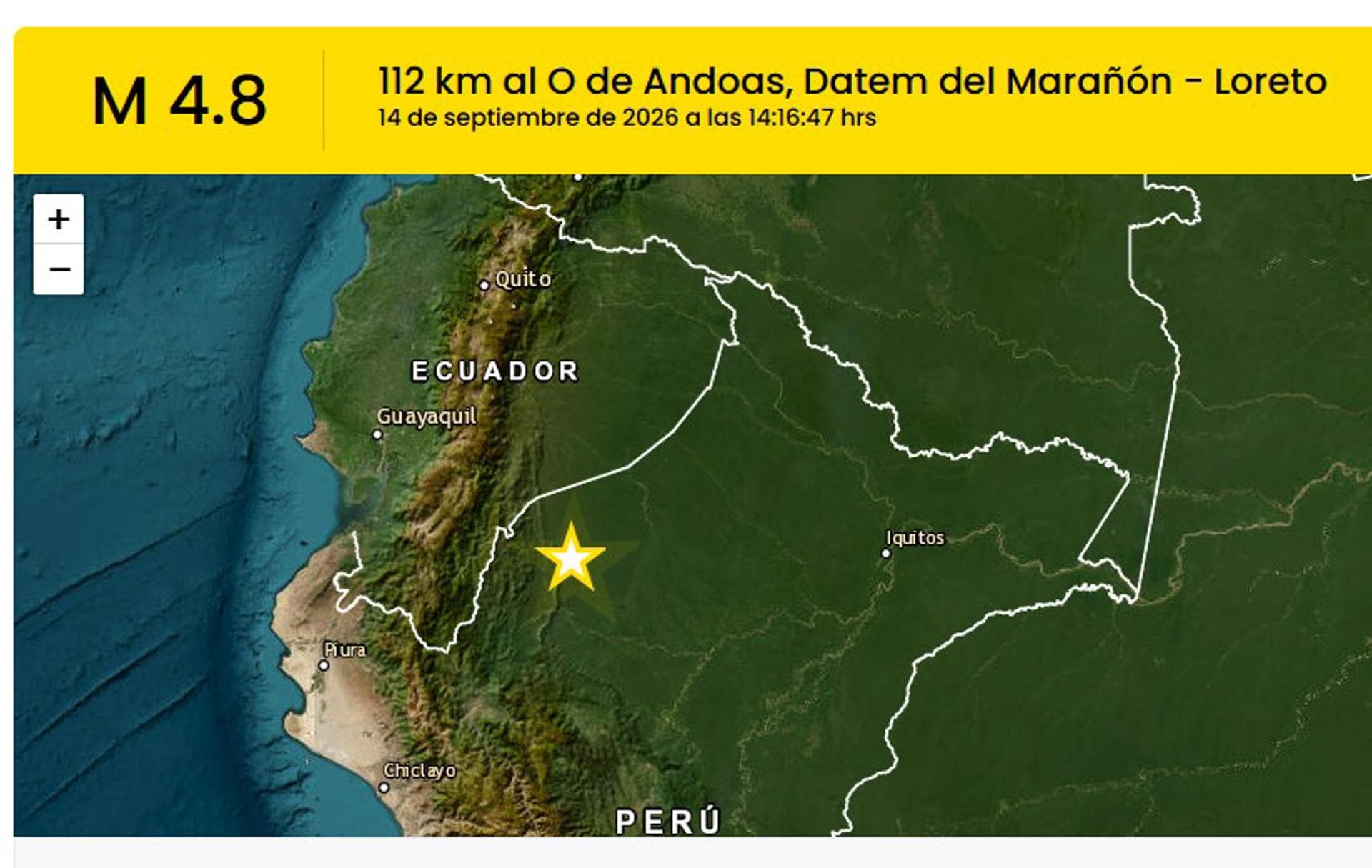 Sismo de Magnitud 4,8 Remeció la Frontera entre Perú y Ecuador