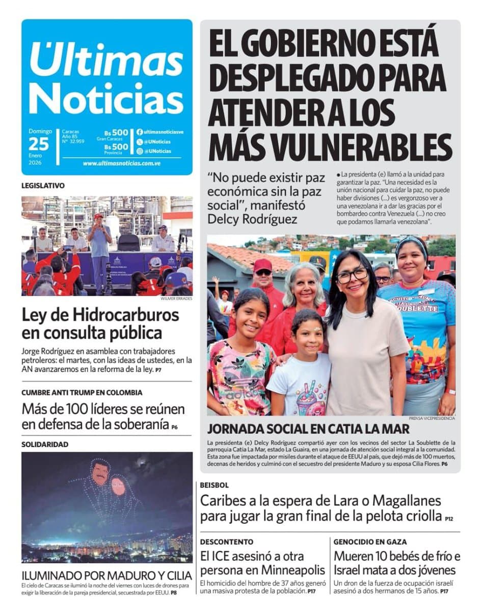 Lo Más Destacado: Portadas de Domingos en Venezuela (25 de enero 2026)