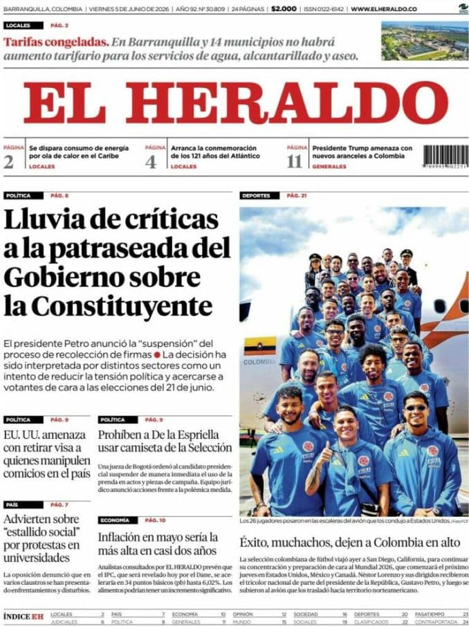 Resumen de portadas latinoamericanas del 5 de junio de 2026