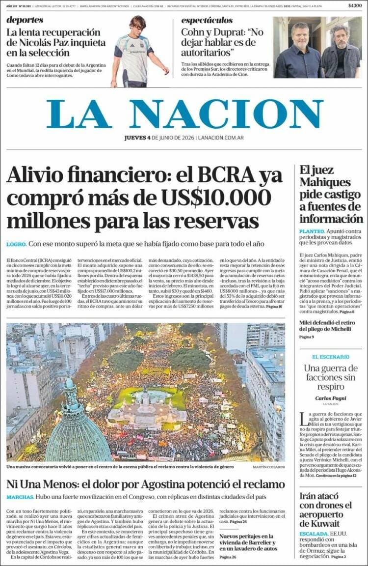 Resumen de las Portadas Latinoamericanas del 4 de Junio de 2026