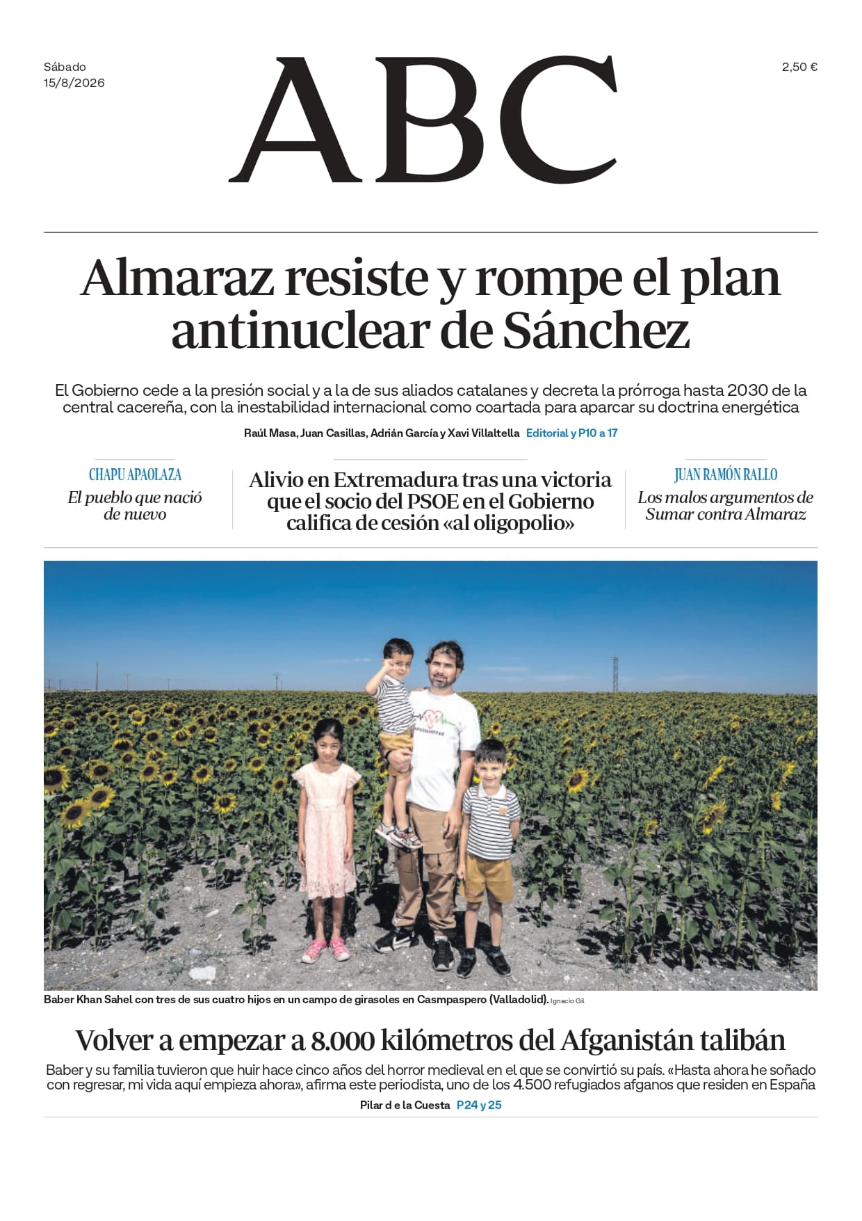 Principales titulares internacionales del 15 de agosto de 2026